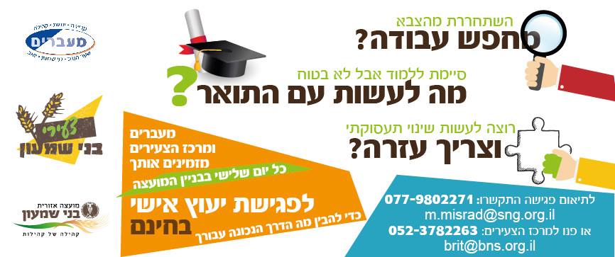 ייעוץ תעסוקתי במרכז הצעירים בני שמעון 